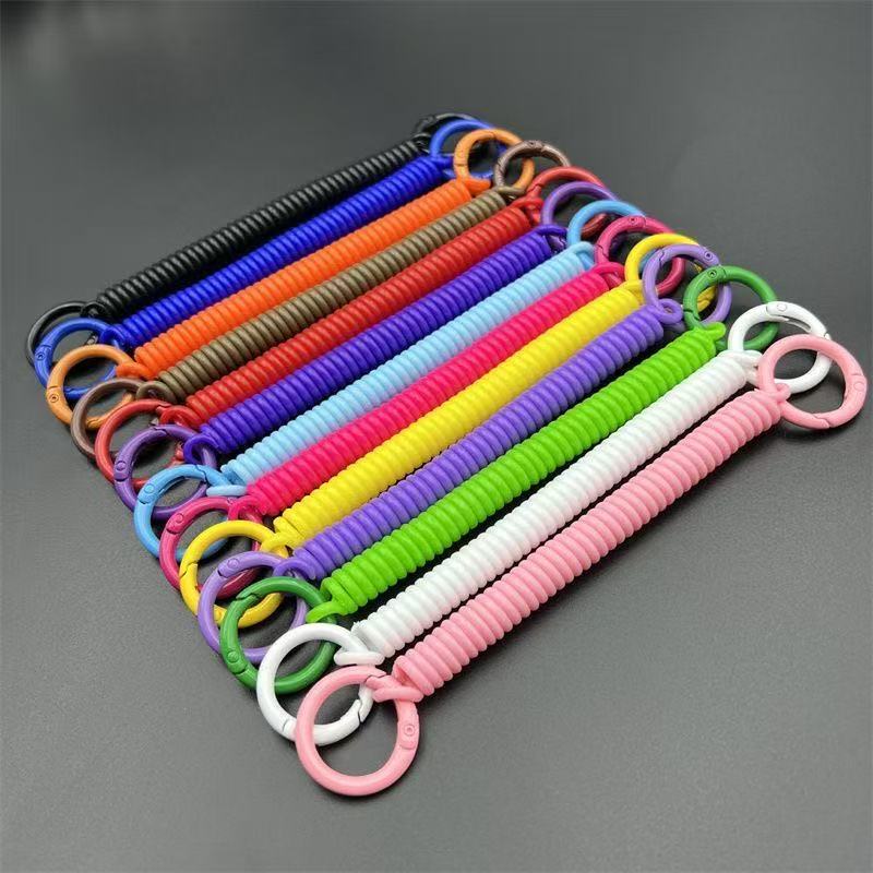 Anti-Lost Spring Ring Candy-Colored Spring Rope Retractable Elastic Keychain Lanyard Bracelet Key Chain Ring Phone Ring