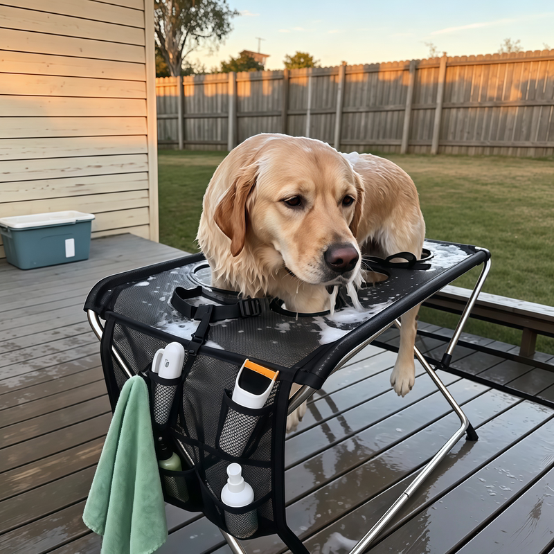 Dog Bathing, Grooming, Nail Care Bed, Stainless Steel, Detachable, Anti-Scratch and Bite, Foldable Pet Grooming Hammock