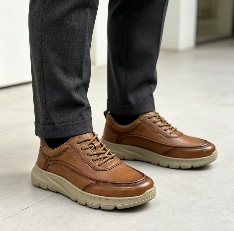 【First Layer Cowhide + Ultra-Light Sole】【Brown Elegance and Long Journey】Lace-Up Men's Casual Shoes for Commuting - Fish Girl 【First Layer Cowhide + Ultra-Light Sole】【Brown Elegance and Long Journey】Lace-Up Men's Casual Shoes for Commuting - Fish Girl