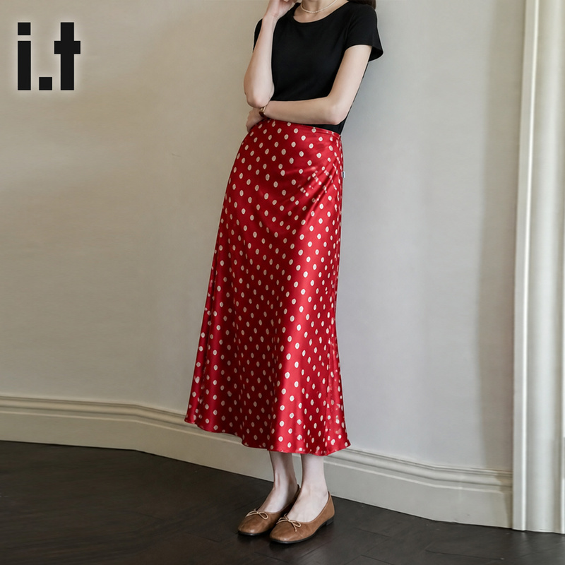 It:Chocoolate Red Polka Dot Skirt 2026 New Women's Autumn High-Waisted Slimming Drapey A-Line Hip-Hugging Skirt