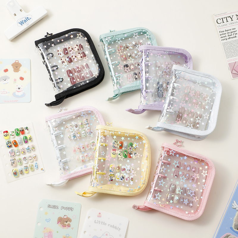 Mini Laser Star Nail Art Storage Book, Dust-Proof Zipper, Wearable Nail Travel Binder, Nail Art Display Book