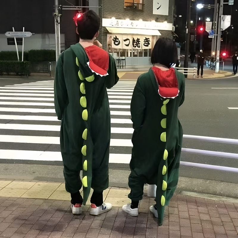 Dinosaur Pajamas! Adult One-Piece Green Dinosaur Pajamas, Plush and Warm Winter Loungewear, Same Style for Couples and Best Friends