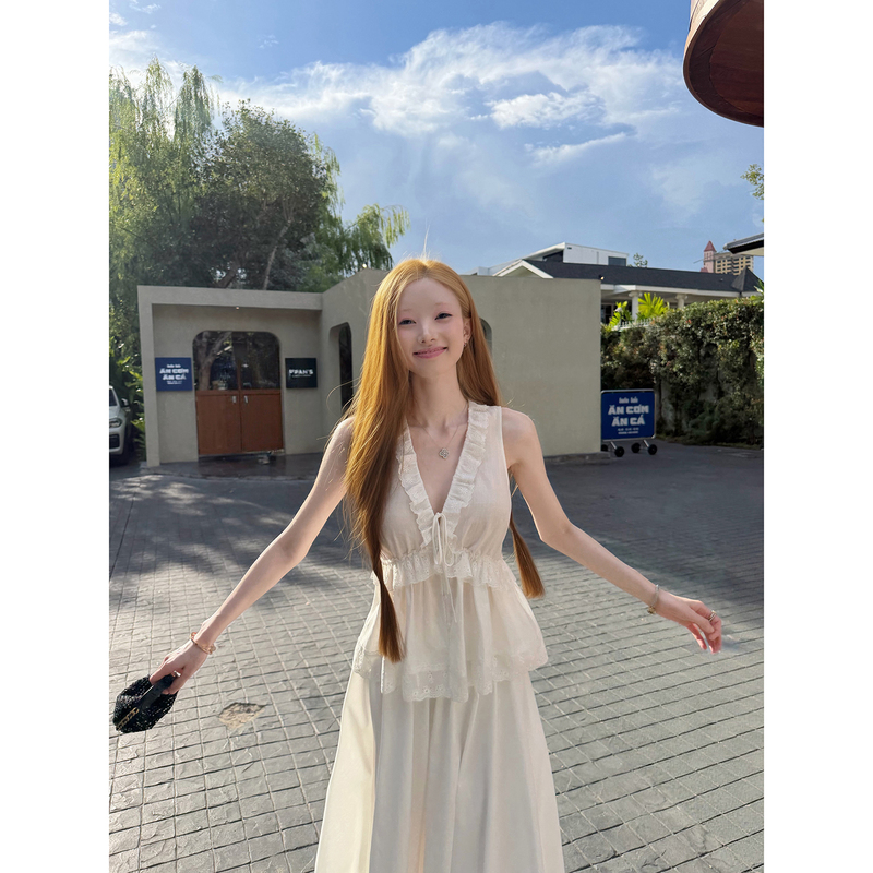 Squid Jelly Pear Soup Yuyu【Fairy Mist Lace】100 Lyocell Exquisite Heavy-Duty Lace Trim Sleeveless Top