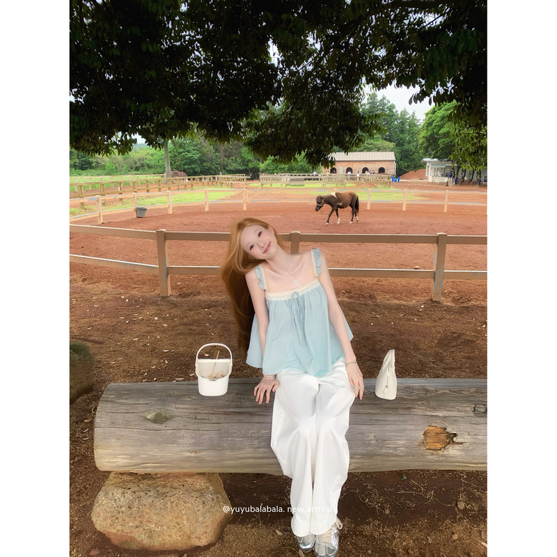 Squid Jelly Pear Soup Yuyu【Exclusive for Perfect Complexion】Lyocell Linen Lace Ruffle Double-Layer Silhouette Top Squid Jelly Pear Soup Yuyu【Exclusive for Perfect Complexion】Lyocell Linen Lace Ruffle Double-Layer Silhouette Top