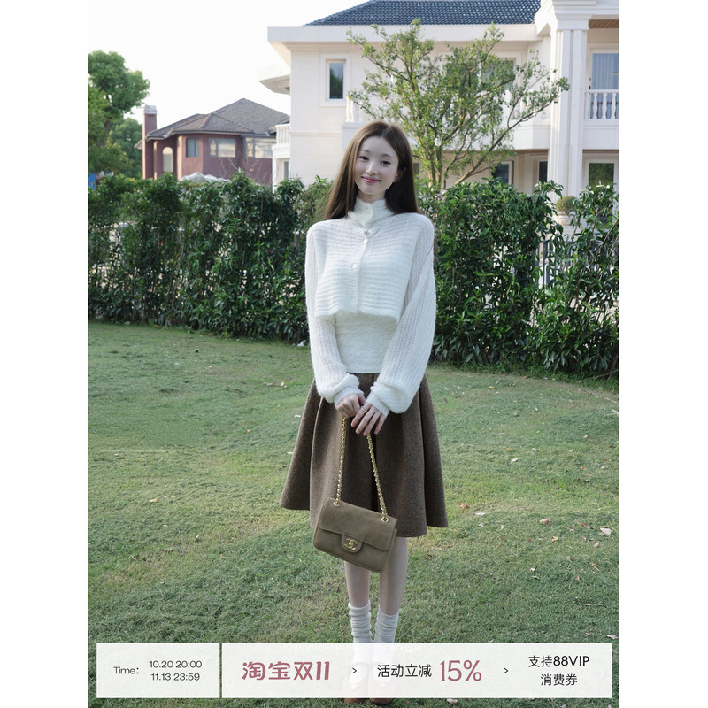 Yuyu Highly Recommends Squid Frozen Pear Soup!! [Exclusive Masterpiece] Hollow Knit Cardigan for Women, Short White Sweater