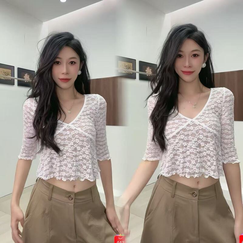 0808 New Style French Lace Three-Quarter Sleeve Top 8438 Non-Fading Non-Exchangeable 8V 0808 New Style French Lace Three-Quarter Sleeve Top 8438 Non-Fading Non-Exchangeable 8V