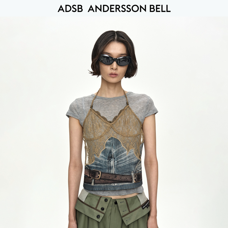 [End-Of-Season Discount] Andersson Bell 26 New Summer Denim Print Lace Tube Top Corset