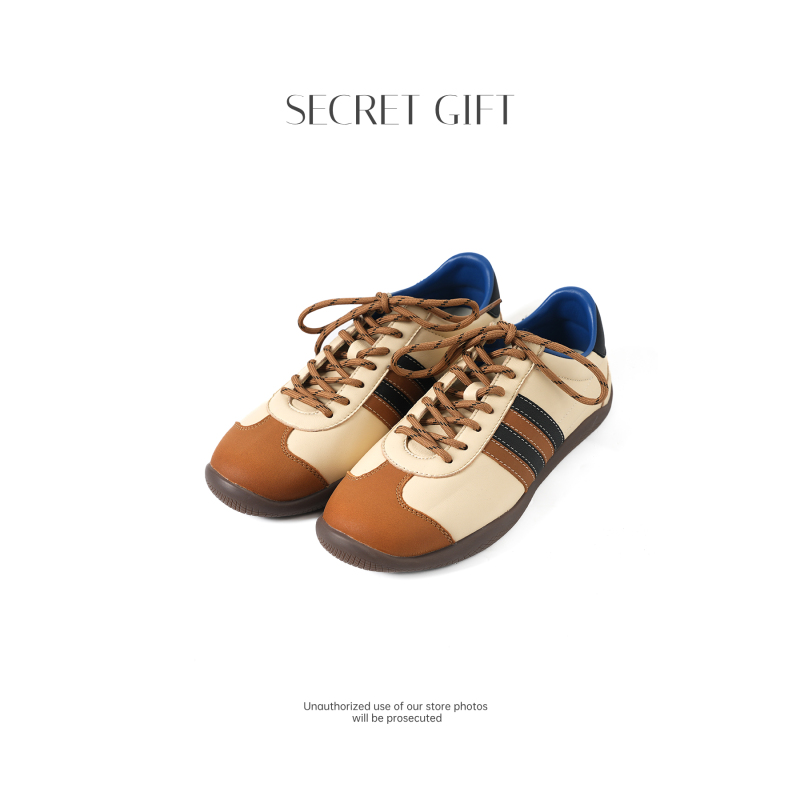 【New Autumn Collection】Vintage Imported Calfskin Leather German Training Shoes for Women with Color-Block Thin Soles 【New Autumn Collection】Vintage Imported Calfskin Leather German Training Shoes for Women with Color-Block Thin Soles