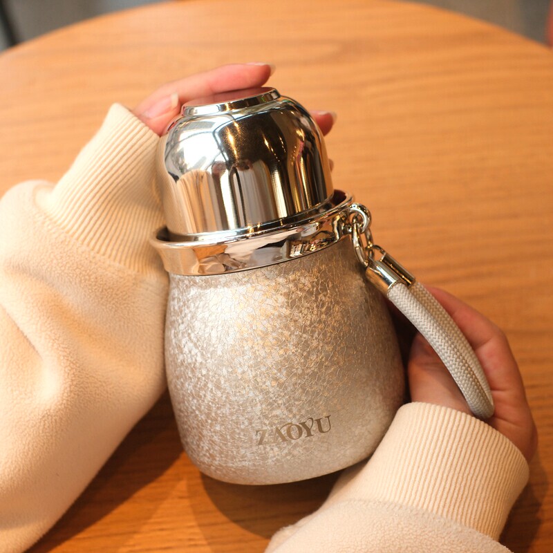 Ormior Light Luxury Style Titanium-Lined Mini Insulated Cup for Women, Compact and Portable with Straw, Stainless Steel Pocket Cup