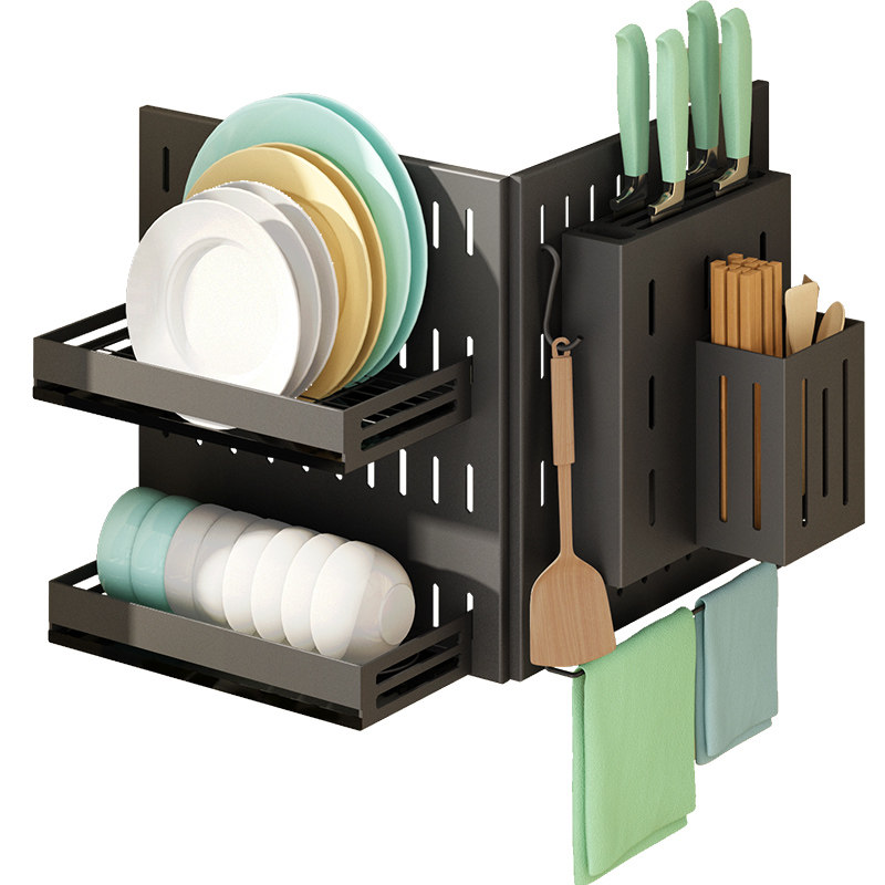 Punch-free household hole board wall dormitory kitchen bathroom wall storage rack shelves wall hanging storage hook rack
