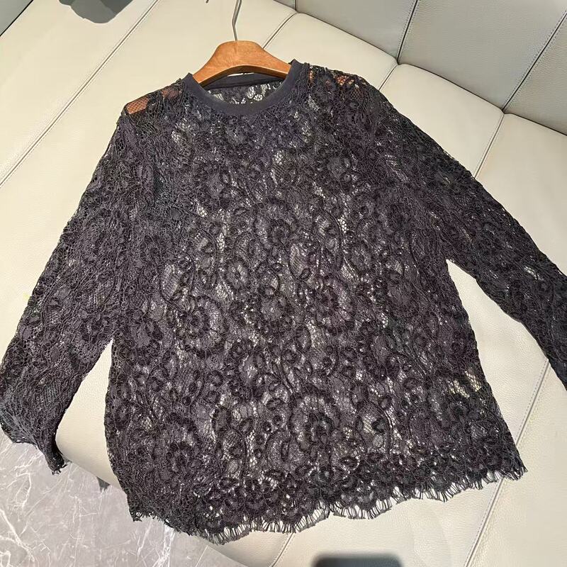 【Big L】Heavyweight Luxury Designer-Style Hollow Embroidered Lace [Polyester+Cotton] Shirt 261068