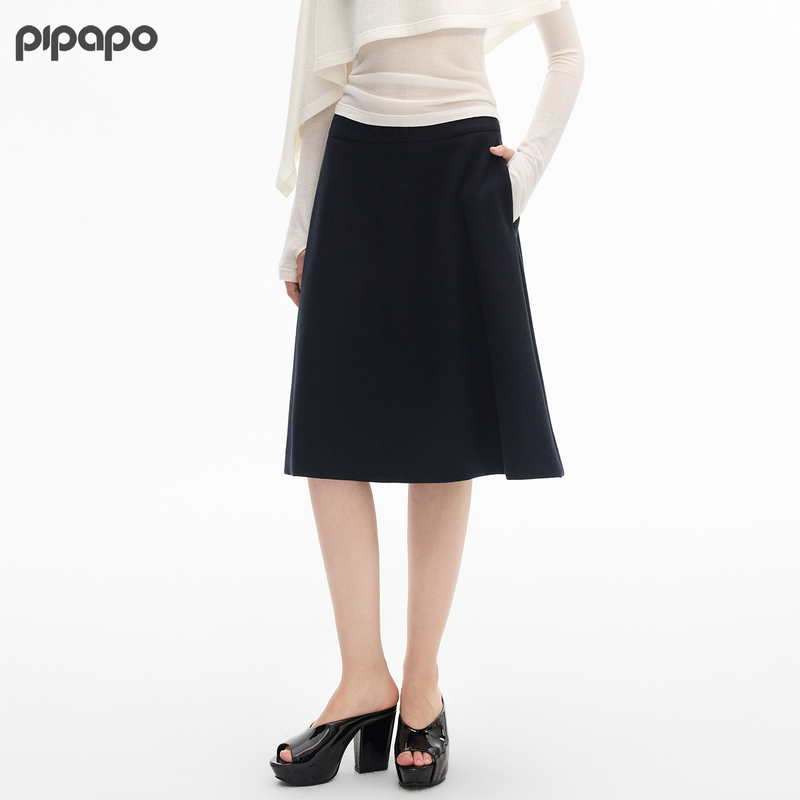 Pipapo Basic Series - Sheep Wool Skirt for Women, Autumn and Winter, Textured, Soft and Drapey A-Line Short Skirt for Work Wear Pipapo Basic Series - Sheep Wool Skirt for Women, Autumn and Winter, Textured, Soft and Drapey A-Line Short Skirt for Work Wear