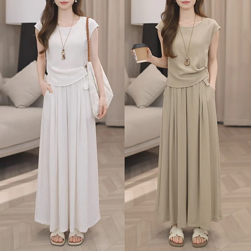 Petite Casual Skirt-Pants Set for Women, Summer Thin Style 2026 New Loose Slimming High-Waisted Straight Wide-Leg Pants