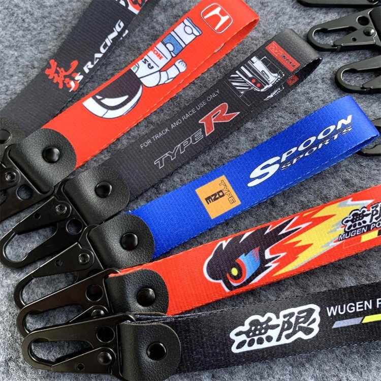 【40+ Styles】Jdm Japanese Style Metal Head Webbing Keychain Motorcycle Motorbike Car Modification Key Strap