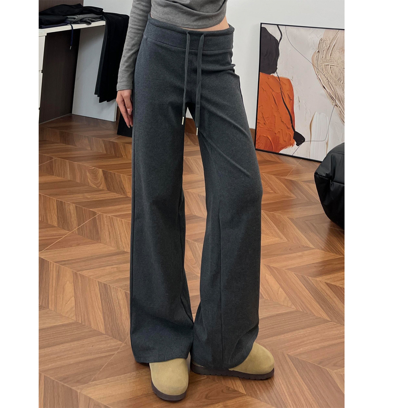 Gray Lulu Straight-Leg Sweatpants for Women, Fall 2026, High-Waisted, Drapey, Casual, Petite, Slimming, American-Style Wide-Leg Sweatpants Gray Lulu Straight-Leg Sweatpants for Women, Fall 2026, High-Waisted, Drapey, Casual, Petite, Slimming, American-Style Wide-Leg Sweatpants