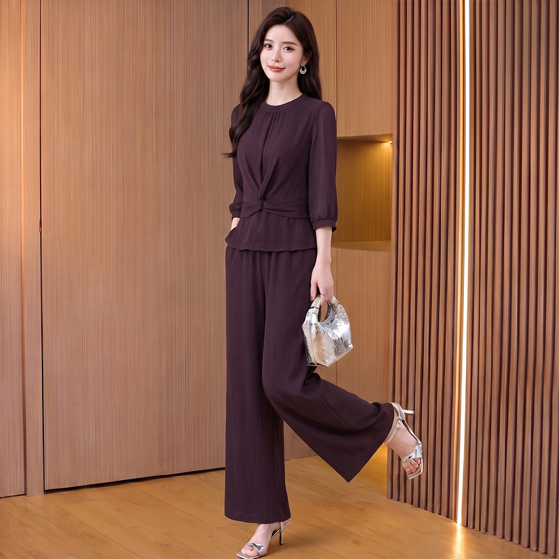 Wide-Leg Pants Professional Purple Autumn Suit for Women 2026 New Style Petite Age-Reducing High-End Exquisite Two-Piece Set for Moms Wide-Leg Pants Professional Purple Autumn Suit for Women 2026 New Style Petite Age-Reducing High-End Exquisite Two-Piece Set for Moms