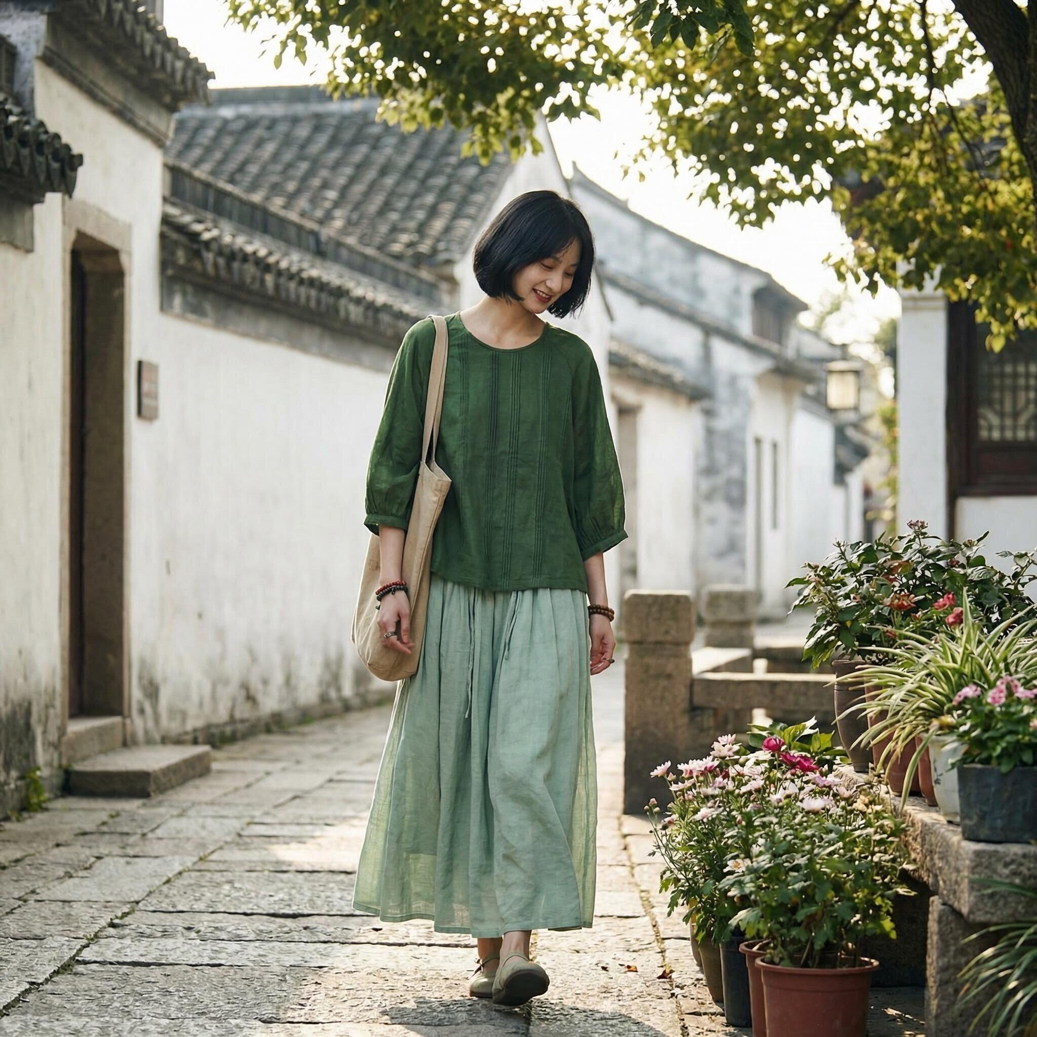 晚8秒杀！夏季苎麻双层裙时尚套装