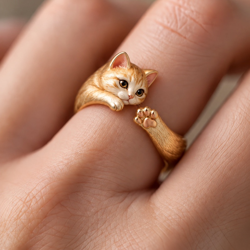 Gold Gradient Finger~ Cute Gold Gradient Layered Kitten Ring, Light Luxury, Exquisite, High-End, Elegant, Healing Cat Ring Gold Gradient Finger~ Cute Gold Gradient Layered Kitten Ring, Light Luxury, Exquisite, High-End, Elegant, Healing Cat Ring