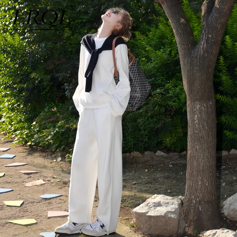 Lazy Style Sportswear Suit for Women, Autumn and Winter Fashion, Korean Style White Long-Sleeved Sweatshirt and Trousers, Loose Casual Two-Piece Set Lazy Style Sportswear Suit for Women, Autumn and Winter Fashion, Korean Style White Long-Sleeved Sweatshirt and Trousers, Loose Casual Two-Piece Set