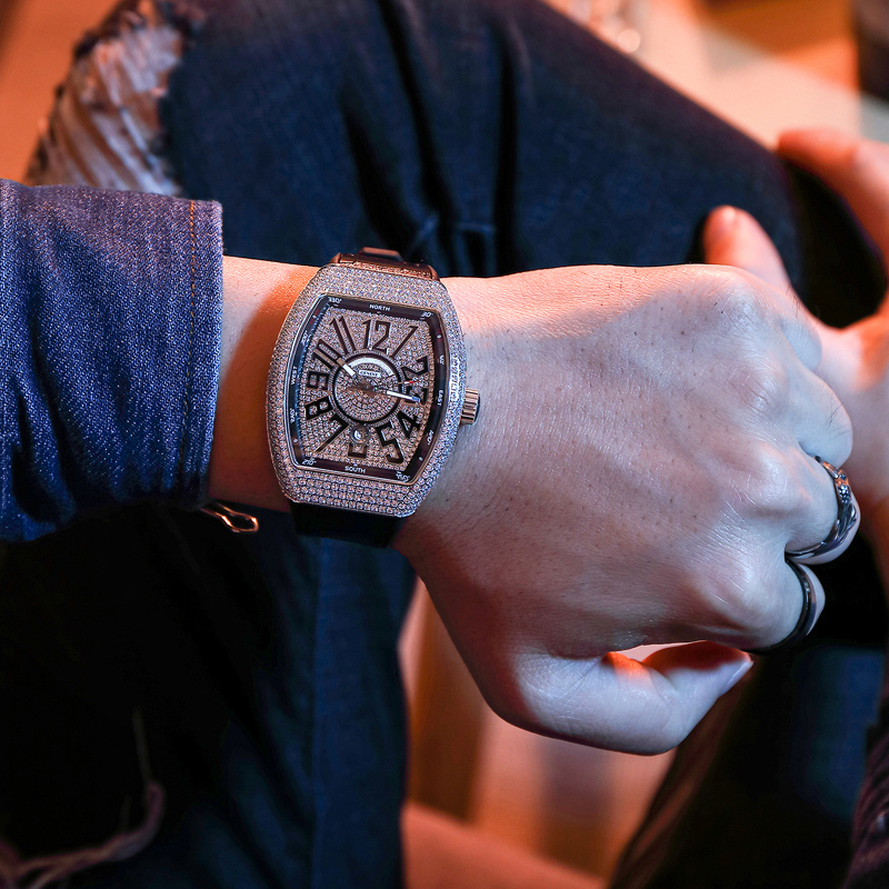 Apv45Fm Frank Richard Yacht Star-Studded Diamond Barrel-Shaped Watch Fully Automatic Mechanical Wristwatch for Men and Women