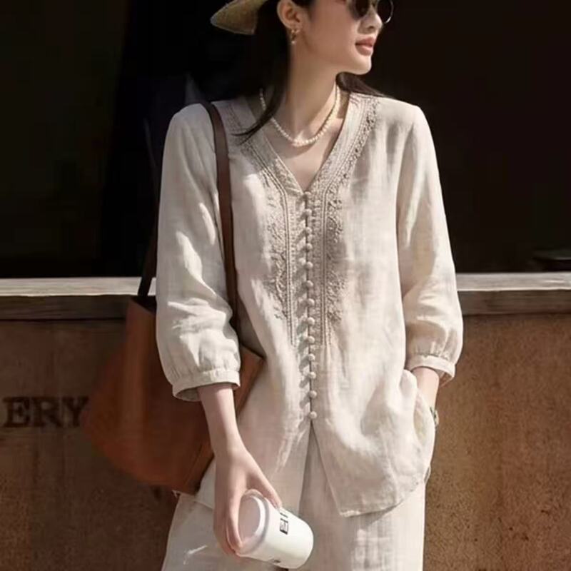 Compensation Includes Tears! Heavy-Duty, Lightweight, Comfortable, Exquisitely Embroidered Shirt with Three-Quarter Sleeves and Cardigan!