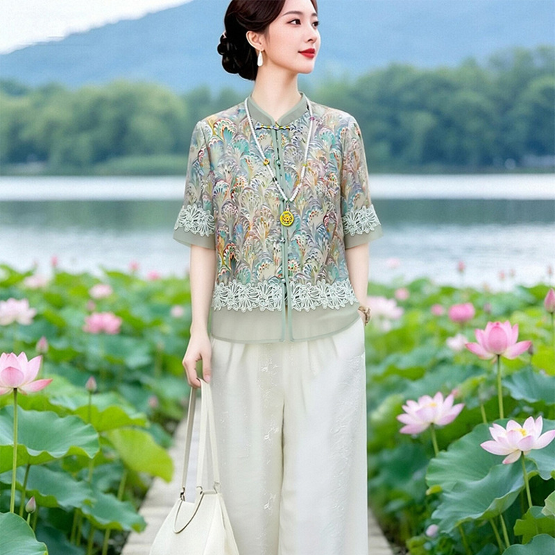 Suding Women's Original Brand official store Lace Embroidery Top + Straight-Leg Pants Set 2026 Summer New Collection