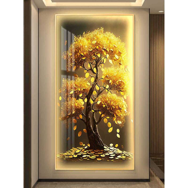 Money Tree Colored Lights Entrance Hall Decorative Painting Barrier-Free Luxury High-End Corridor Front Door Hallway Hanging Painting Money Tree Colored Lights Entrance Hall Decorative Painting Barrier-Free Luxury High-End Corridor Front Door Hallway Hanging Painting