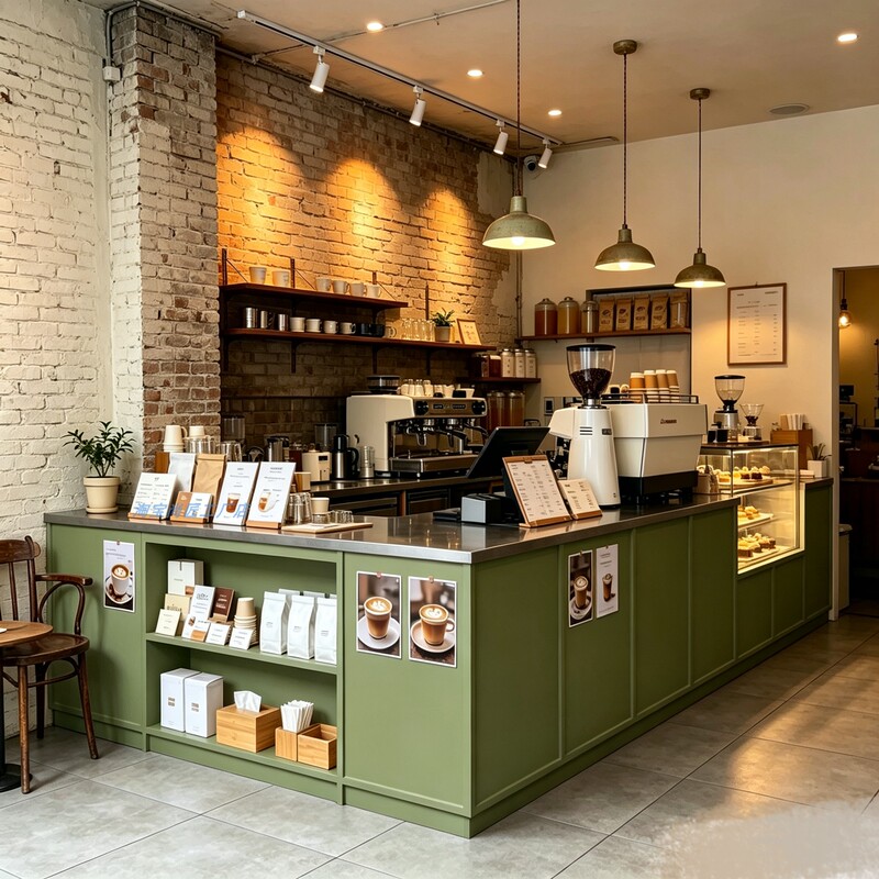 Milk Tea and Coffee Shop, Bar Counter, Yoga Studio, Clothing Store, Front Desk, Homestay, Bakery, Cashier Counter, Reception Counter, Wabi-Sabi Style