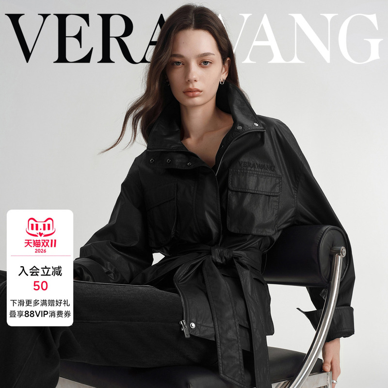Verawang Black Stand-Up Collar Work Jacket for Women, Autumn Designer High-End Minimalist Style Lightweight Short Coat Verawang Black Stand-Up Collar Work Jacket for Women, Autumn Designer High-End Minimalist Style Lightweight Short Coat