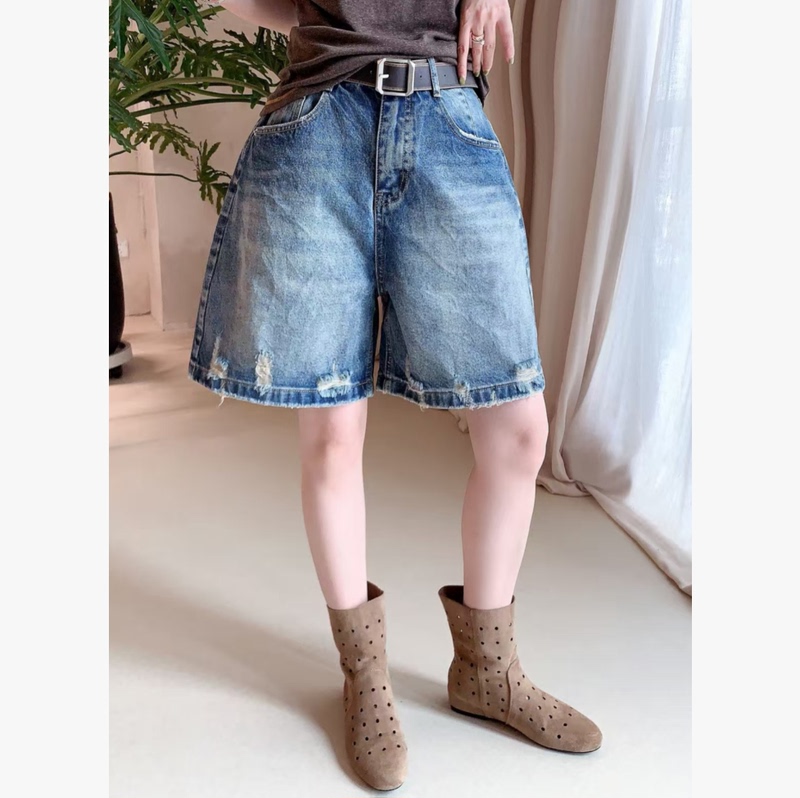 Dd Sty 【Chasing the Wind】100% Cotton Vintage Back Pocket Printed Quarter-Length Denim Shorts 7550-1 Dd Sty 【Chasing the Wind】100% Cotton Vintage Back Pocket Printed Quarter-Length Denim Shorts 7550-1