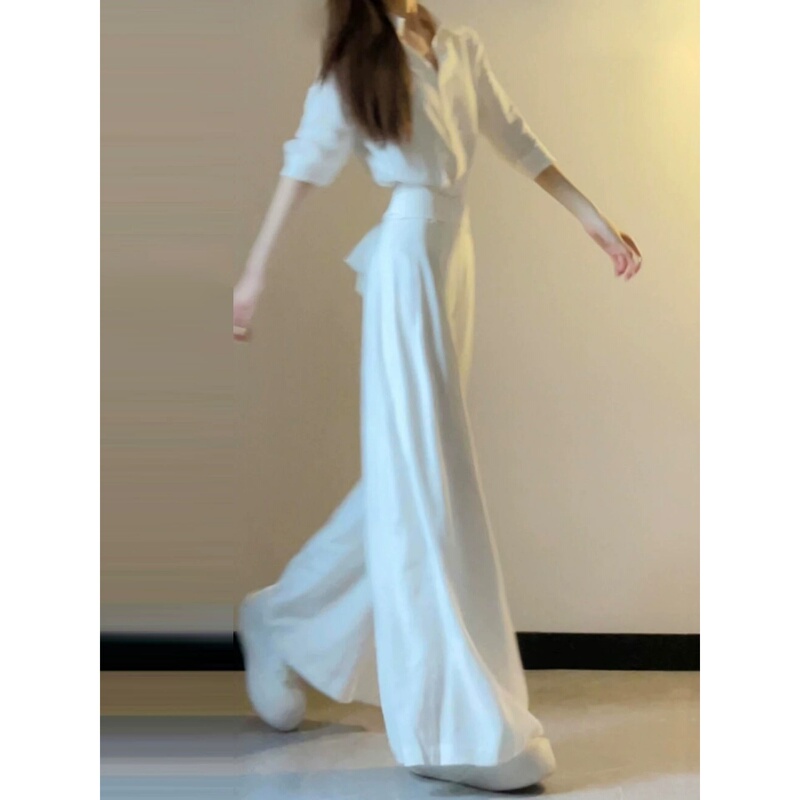 Korean Uamtor Stylish Outfit Set for Women, Unique and Beautiful White Shirt and Pants Two-Piece Set for Autumn