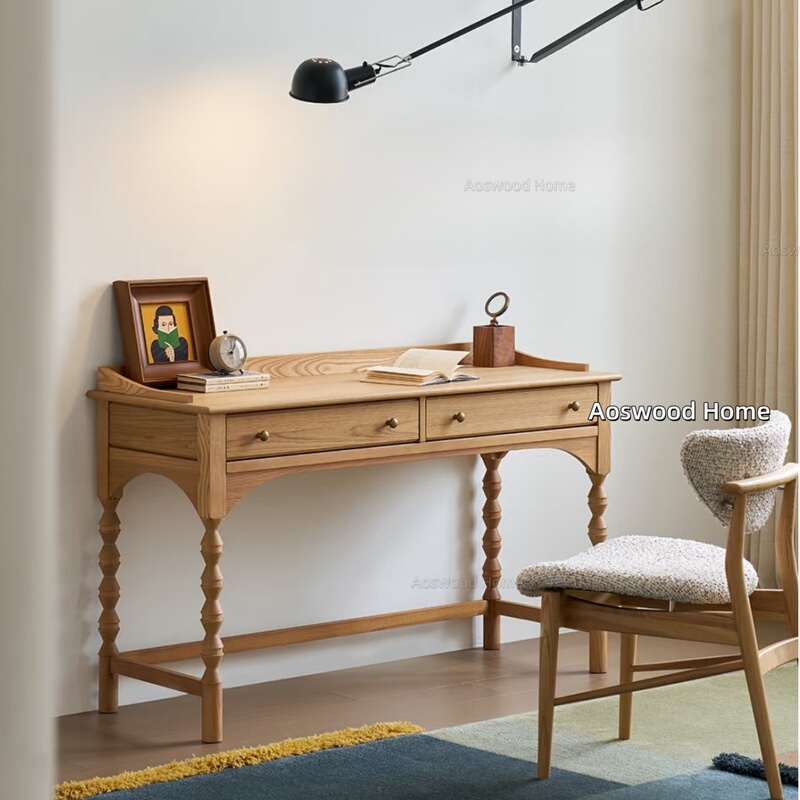 Medieval-Style Living Room, American-Style Bedroom, Solid Wood Dressing Table, Natural Wood Minimalist Desk, Computer Desk, High-End Simple Writing Desk Medieval-Style Living Room, American-Style Bedroom, Solid Wood Dressing Table, Natural Wood Minimalist Desk, Computer Desk, High-End Simple Writing Desk