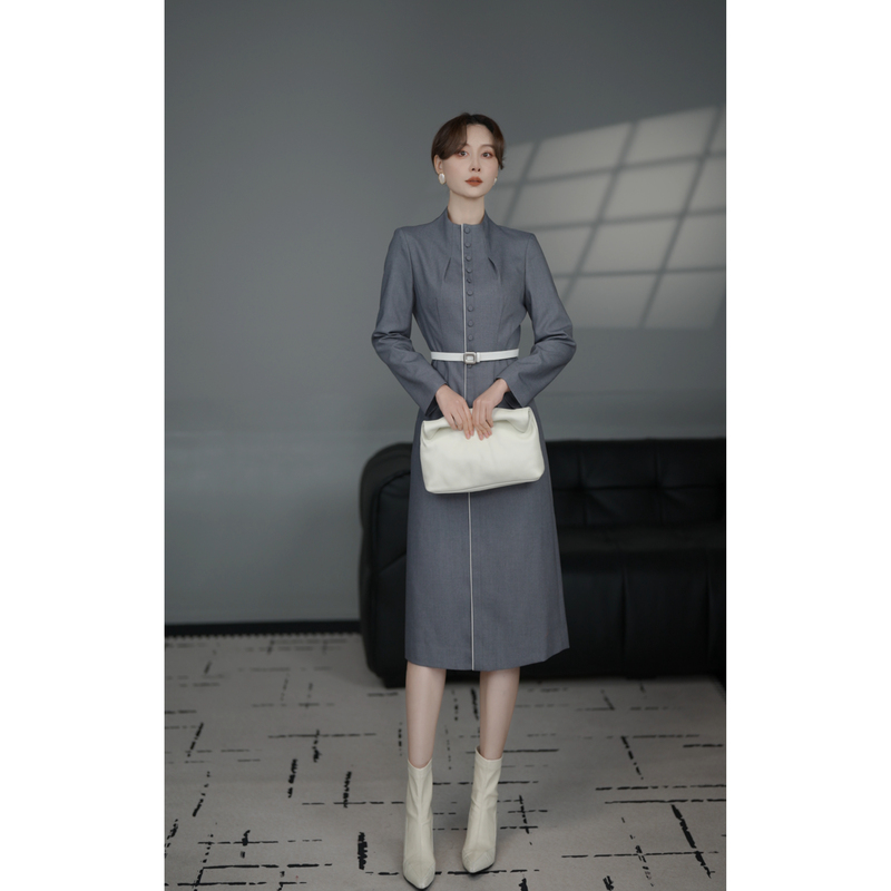 Deer Song Small Stand-Up Collar Mid-Length Dress, 2026 New High-End Long-Sleeve Design, Elegant and Versatile Autumn Dress for Women Deer Song Small Stand-Up Collar Mid-Length Dress, 2026 New High-End Long-Sleeve Design, Elegant and Versatile Autumn Dress for Women