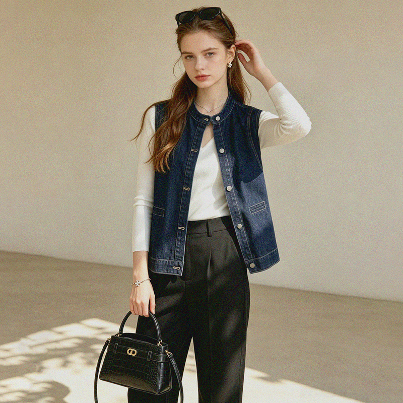 French Retro Sleeveless Denim Vest for Women in Autum, Stylish, Age-Reducing, Slimming, High-End, Elegant Jacket