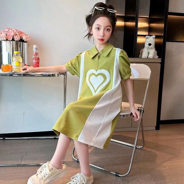 Girls Polo Skirt Summer Dress 2023 New Medium and Big Boys and Girls Foreign Style Thin Section Children's Color Matching Short-sleeved Dress Skirt