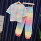 Girls gradient color suit 2023 summer new children's clothing foreign style short-sleeved baby girl casual rainbow two-piece suit