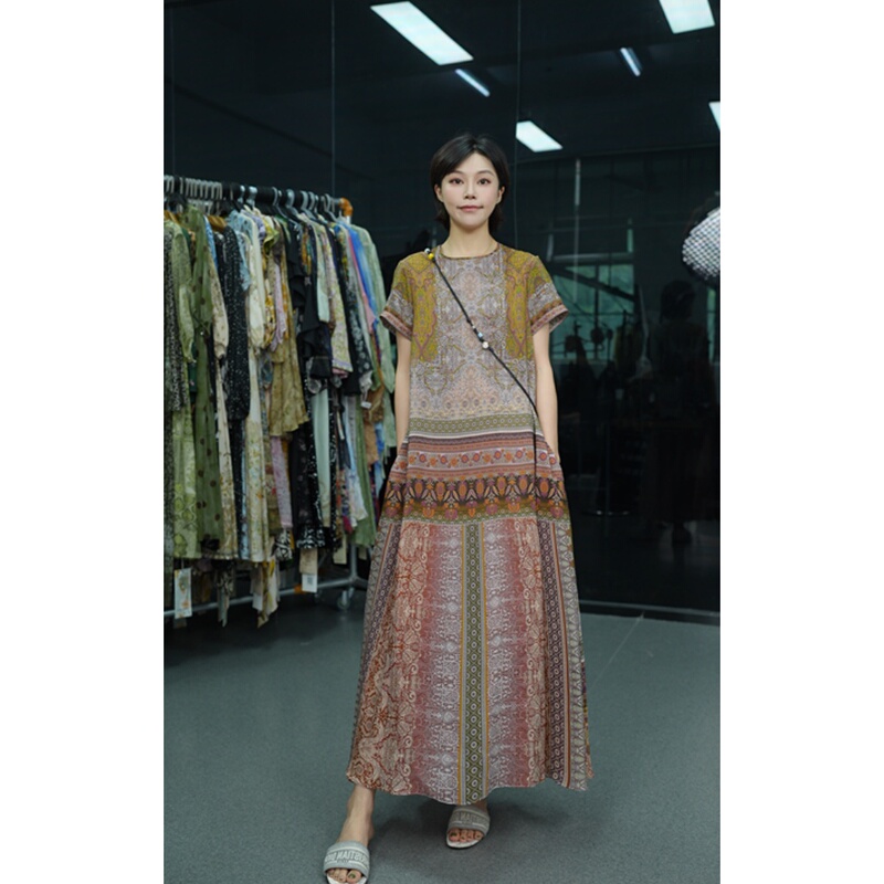 Sister Lin! Bohemian Style Positioning Floral Heavy Silk Scarf Material 100% Mulberry Silk Crepe De Chine Dress H90270-7