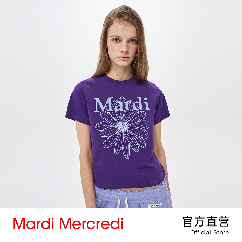 Mardi Mercredi26 Summer Daisy T-Shirt Short-Sleeved Pure Cotton Slim Fit Casual Top for Women