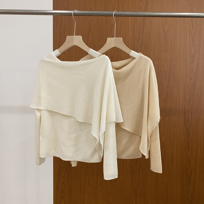 Gentle Style Round Neck Long-Sleeved Knitted Sweater Shawl for Women, Slimming and Versatile Sweater Top, Comfortable Gentle Style Round Neck Long-Sleeved Knitted Sweater Shawl for Women, Slimming and Versatile Sweater Top, Comfortable