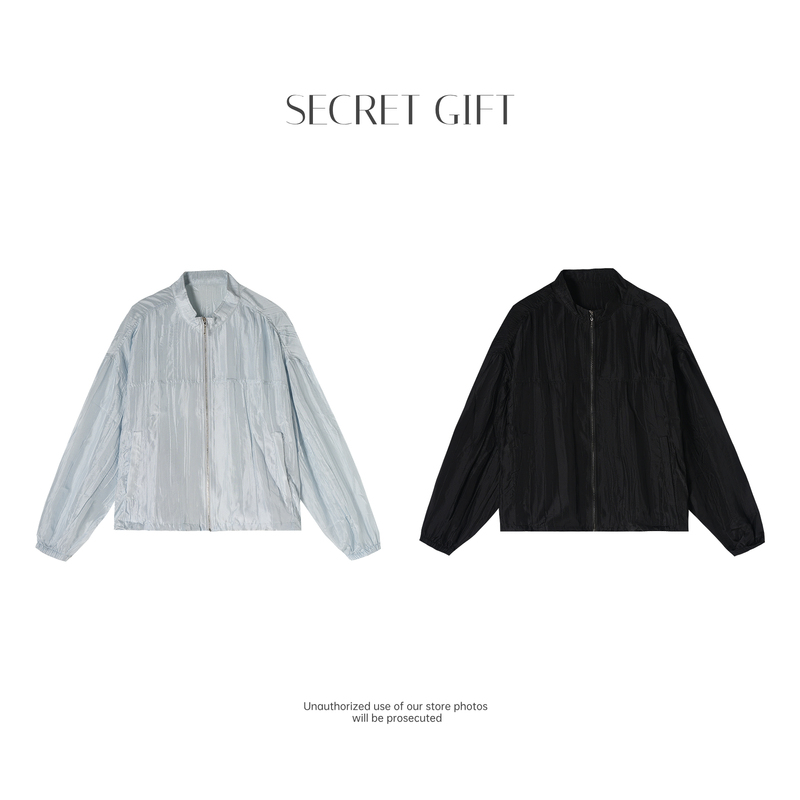 【Summer New Arrival】【Secret Gift】10Mm Power-Spun Small Stand Collar Heavy Silk Zipper Jacket