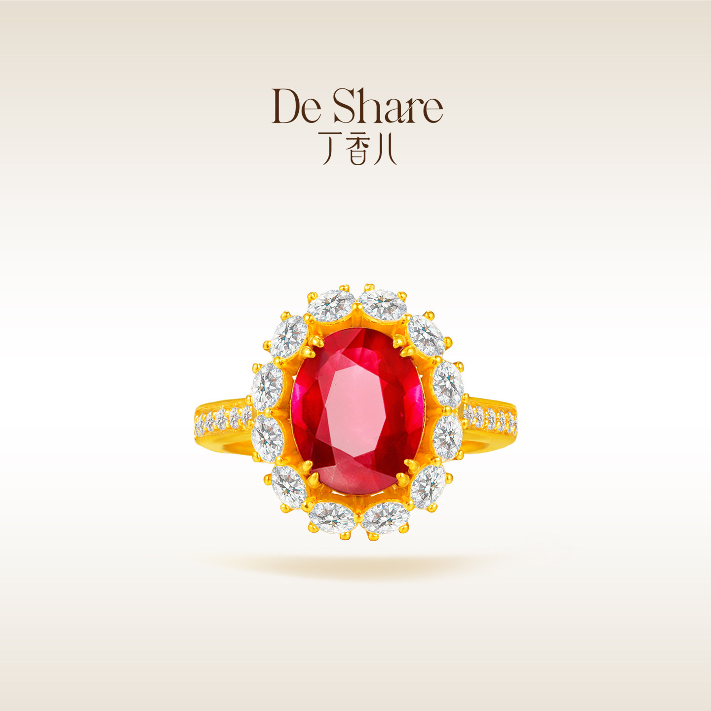 De Share Lilac Jewelry Gold Ring Women's Pure Gold 999 Ring Inlaid Ring Crimson Rising Sun Original