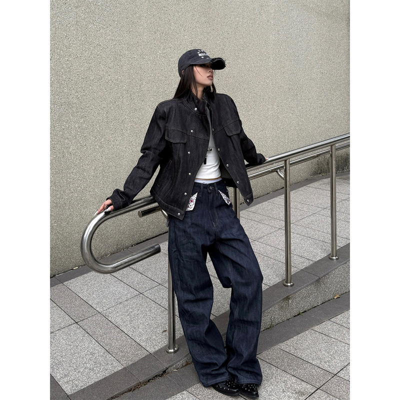 August Rain Slanted Collar Short Wide Raw Denim Stiff Loose Denim Jacket Unisex Cleanfit Top August Rain Slanted Collar Short Wide Raw Denim Stiff Loose Denim Jacket Unisex Cleanfit Top