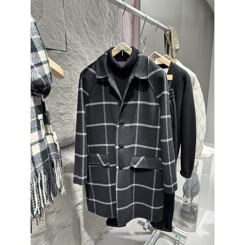 Special Edition! so Stylish! Light Luxury Line! Purely Handmade Double-Sided Wool! Men's Trendy Plaid Wool Coat