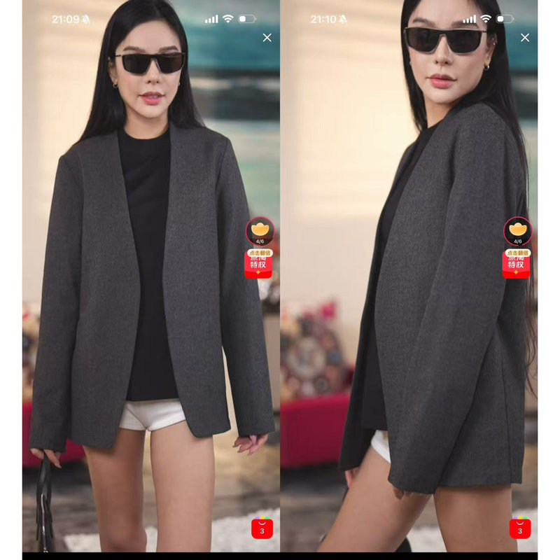 Collarless V-Shaped Black Blazer