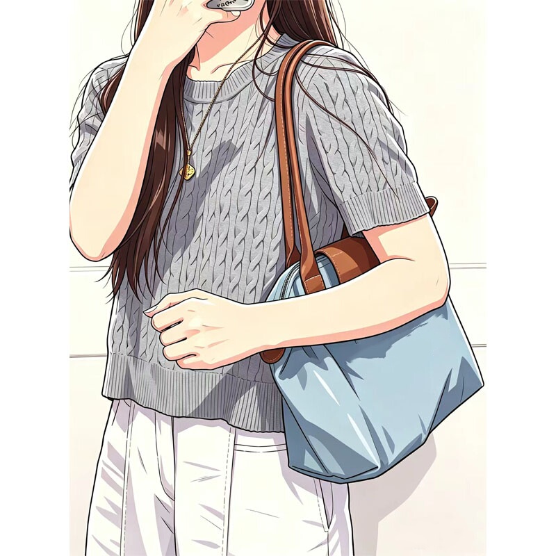 French-Style Foldable Nylon Dumpling Bag with Long Handle, Shopping Bag, Handbag, Medium-Sized Mommy Bag, New Beige Tote French-Style Foldable Nylon Dumpling Bag with Long Handle, Shopping Bag, Handbag, Medium-Sized Mommy Bag, New Beige Tote