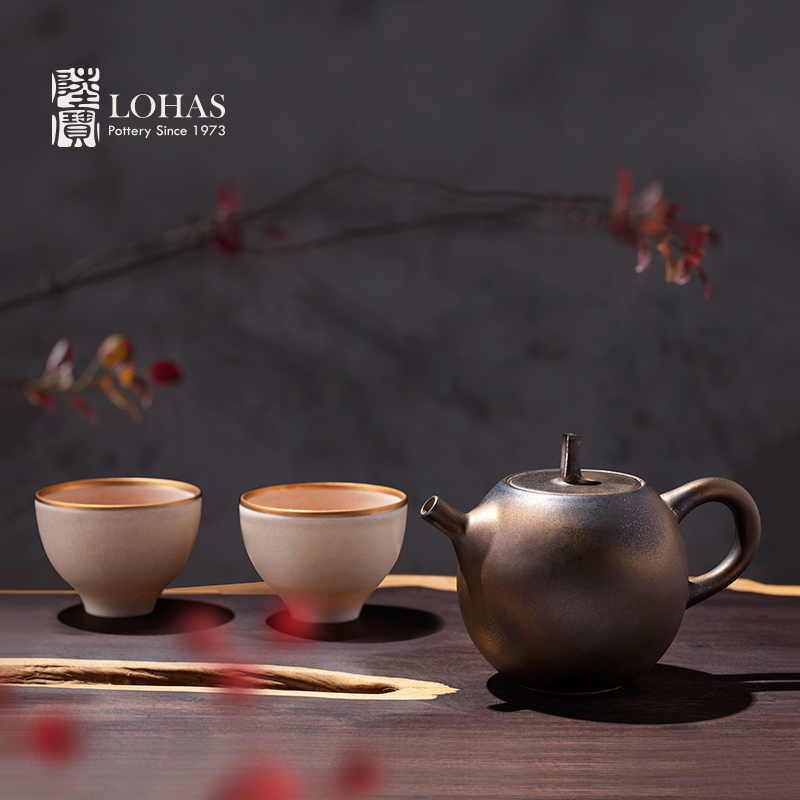 Lu Bao's home kung fu tea set small set of rock hidden burning gold interest kiln glaze single pot fair cup pot tea ceremony