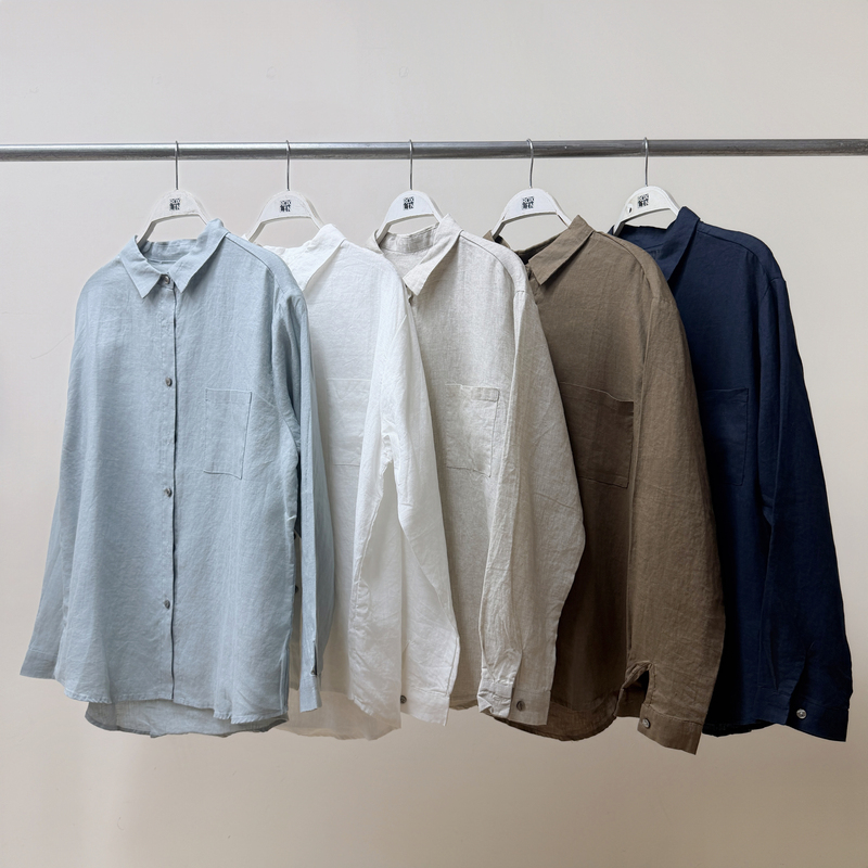 High-Weight Linen Korean-Style Simple and Fashionable Lapel Long-Sleeve Versatile Shirt for Women 708 H70704