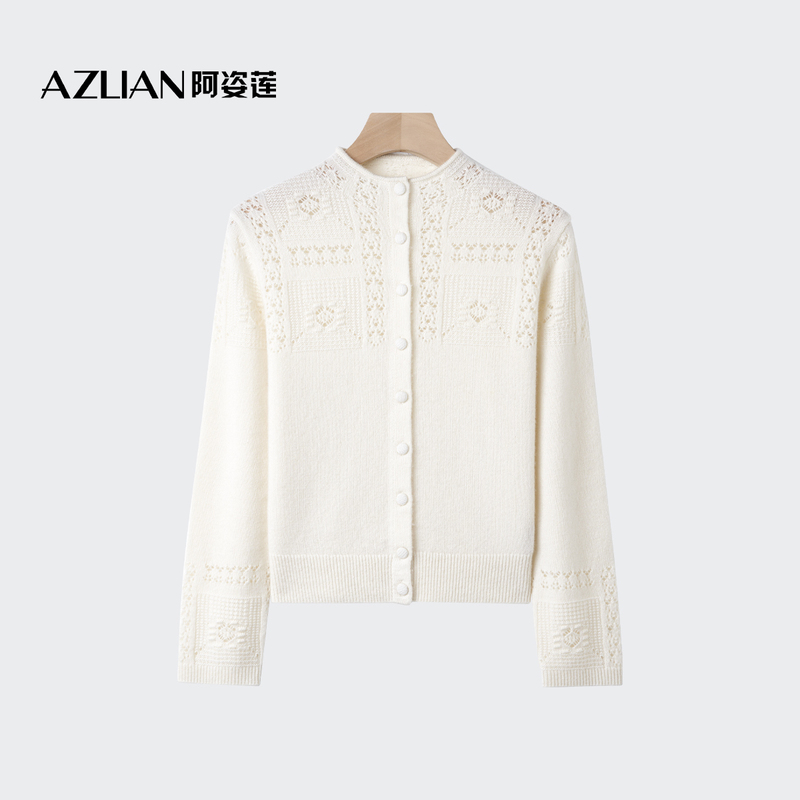 Azilian Goat Cashmere Light Luxury Style Hollow Knit Cardigan for Women, Single-Breasted Slim Fit, Gentle Style Sweater Coat Azilian Goat Cashmere Light Luxury Style Hollow Knit Cardigan for Women, Single-Breasted Slim Fit, Gentle Style Sweater Coat