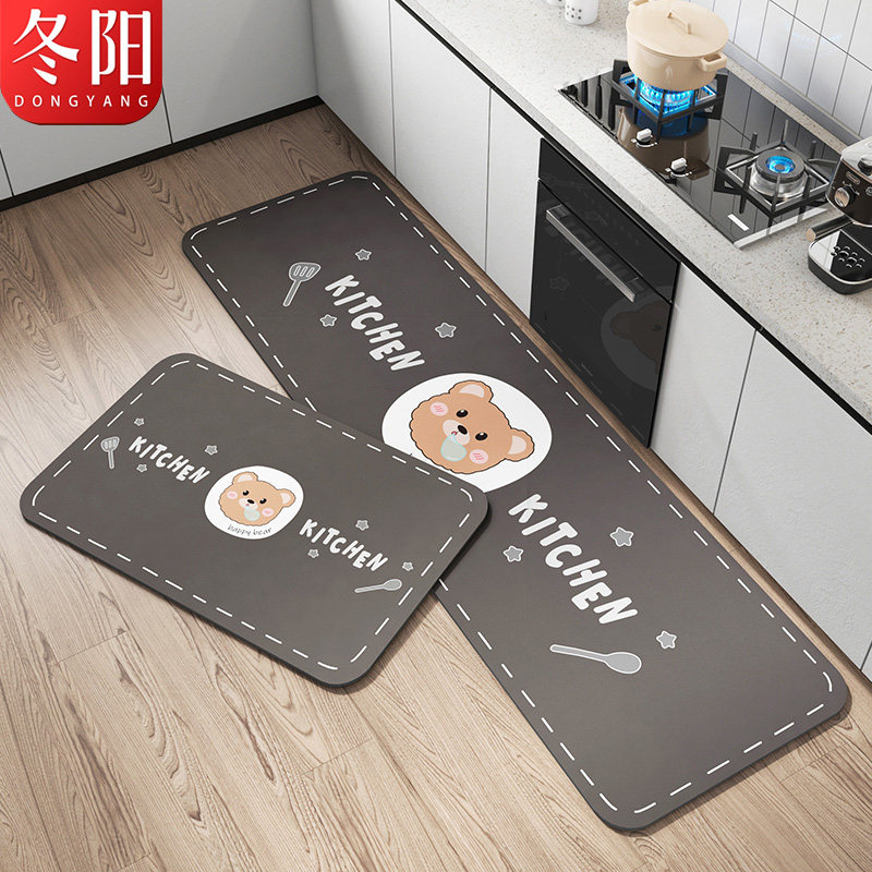 Cartoon kitchen floor mats non-slip anti-oil diatom mud absorbent mats household new wash-free and stain-resistant foot mats strip carpet