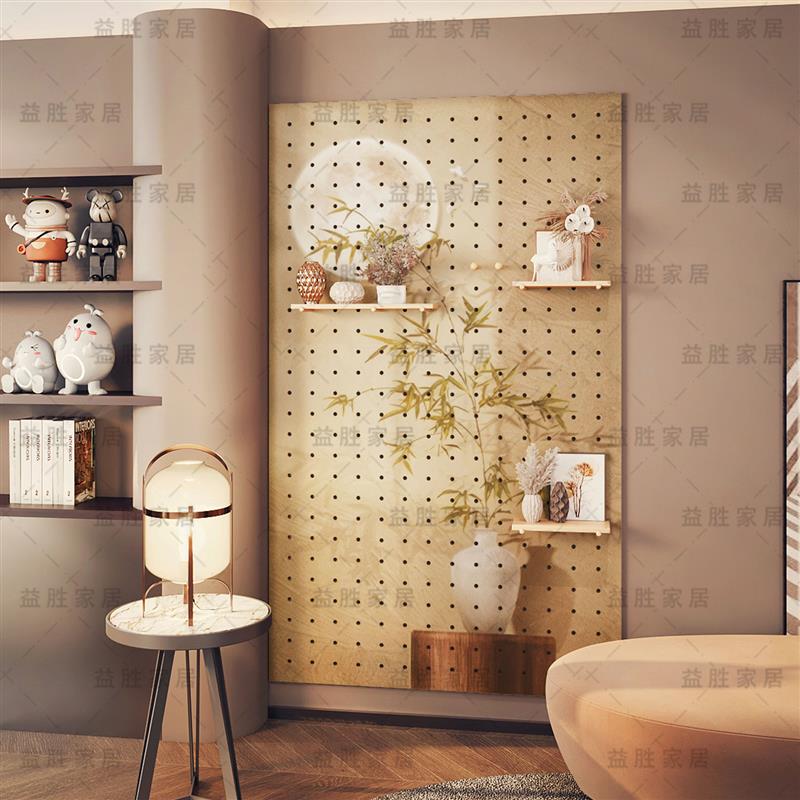 Medieval style solid wood perforated board custom bamboo moon pattern custom entry entrance wall perforated board storage rack
